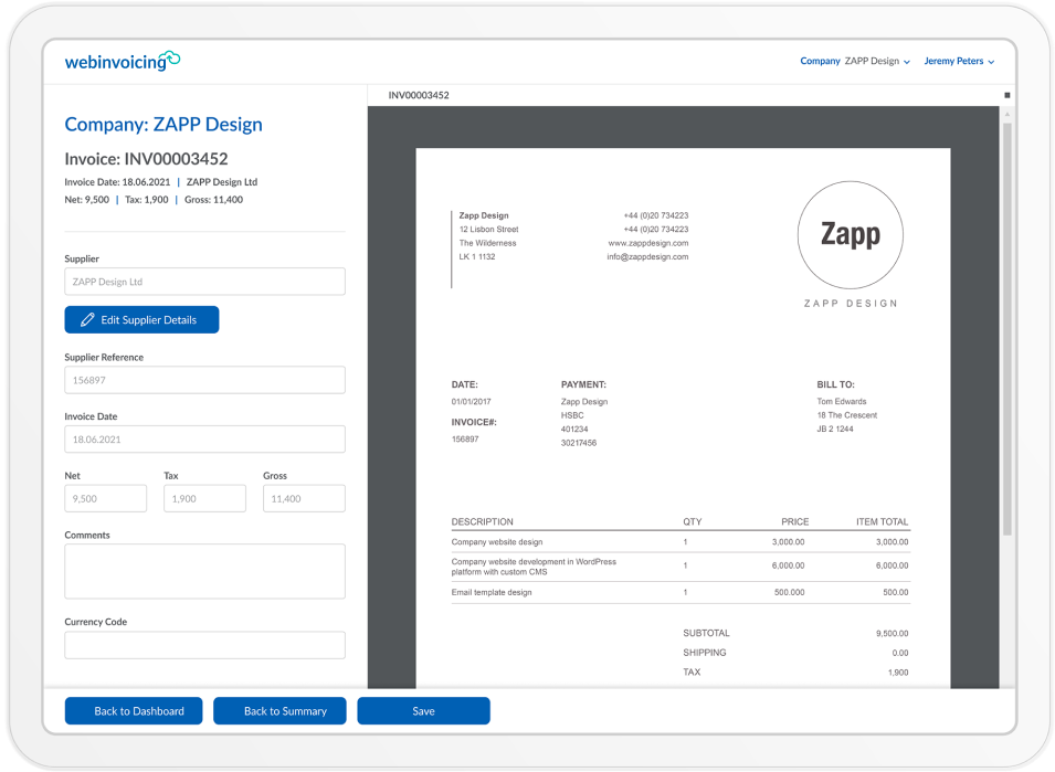 Webexpenses invoice processing diagram